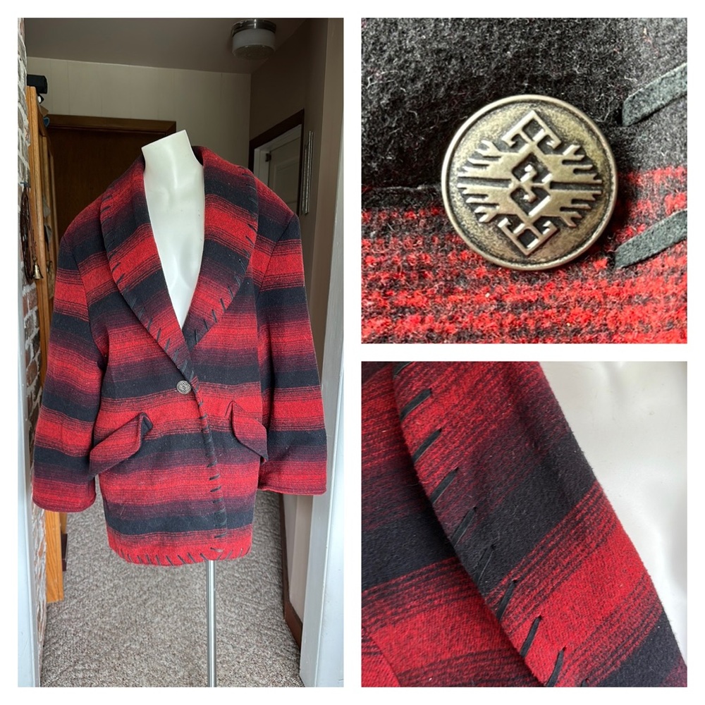 Vintage wool blend black and red western style jacket